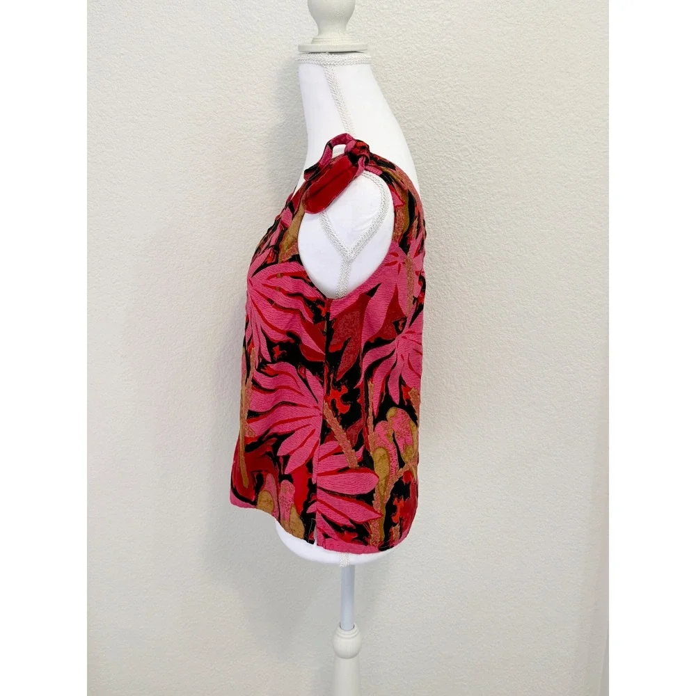 J.Crew Re-Imagined Tropical Floral Parrot Tie Shoulder Tank Top Pink Red XS